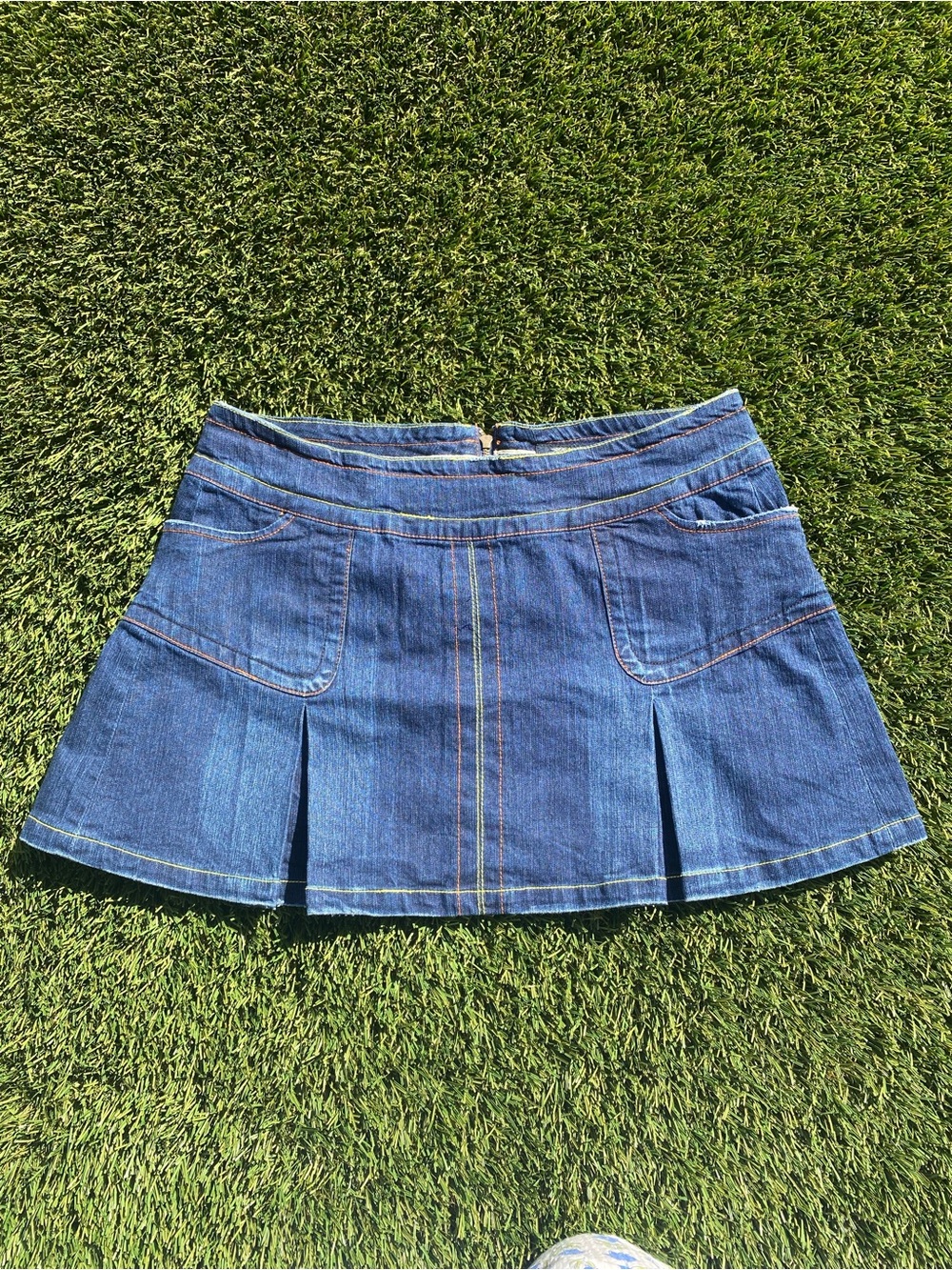 Metro Blue Denim Pleated Mini Skirt